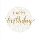 20er Pack Servietten Geburtstag, Happy Birthday in Weiß/Gold, 33 x 33 cm