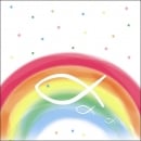 20er Pack Servietten Kommunion, Taufe, Regenbogen Fisch, bunt, 33 x 33 cm