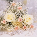 20er Pack Servietten Hochzeit, Rosen und Perlen, 33 x 33 cm