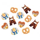 12 Holz Streuteile Oktoberfest, Lederhose, Herz, Brezel, Dirndl