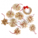 10 tlg. Strohanhänger Set, Strohsterne, Strohkranz, Christbaumschmuck, 60 mm