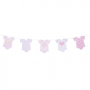 3 Meter Taufe Girlande mit 12 Babybody-Wimpeln in Rosa
