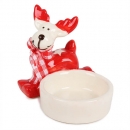 Keramik Teelichthalter Rentier liegend mit Karoschal in Rot/Creme, 80 mm