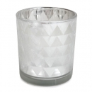 Teelichtglas mit Dreieck Muster in Silber matt, verspiegelt, 78 mm