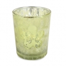 Teelichtglas Frühling, Schmetterlinge in Gelb verspiegelt, 68 mm