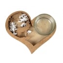 Holz Herz Weihnachtswald in Gold/Weiß mit Teelichtglas klar, 12,8 cm