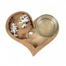 Holz Herz Weihnachtswald in Gold/Weiß mit Teelichtglas klar, 12,8 cm