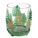 Teelichtglas mit Metallblättern, Monsterablatt in Grün, Nr. 2, 80 mm