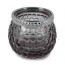 Teelichtglas, Windlicht mit Metallrand in Dunkelgrau/Silber, 65 mm