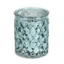 Teelichtglas mit Rautenprägung in Mintgrün/Silber verspiegelt, 75 mm