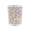 Teelichtglas Schmetterlinge und Blütenzweige in Weiß verspiegelt, 85 mm