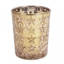 Teelichtglas Weihnachten mit Sternenmotiv in Gold verspiegelt, 68 mm