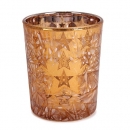 Teelichtglas Weihnachten mit Sternenmotiv in Kupfer verspiegelt, 68 mm