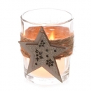 Teelichtglas Weihnachten mit Sisalband und Holzstern, 67 mm