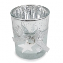 Teelichtglas Weihnachten mit Stern-Anhänger in Silber/Weiß, verspiegelt, 65 mm