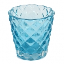 Teelichtglas mit Rautenmuster in Türkis, 72 mm
