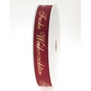 20 Meter Tischband, Geschenkband -Frohe Weihnachten- in Bordeaux/Gold, 15 mm