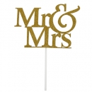 6 Tortendeko, Kuchentopper, Mr & Mrs in Gold glitzernd, 15 cm