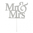 6 Tortendeko, Kuchentopper, Mr & Mrs in Silber glitzernd, 15 cm