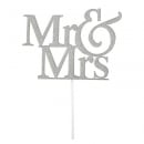 6 Tortendeko, Kuchentopper, Mr & Mrs in Silber glitzernd, 15 cm
