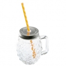Sommer Glas mit Schraubdeckel und Trinkhalm in Ananas-Optik, 13 cm