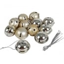 12 Weihnachtsglöckchen, Christbaumschmuck in Champagner matt/Silber glänzend, 40 mm