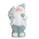 Keramik Weihnachtsmann in Grau/Mintgrün mit Tannenbaum in Silber, 11 cm