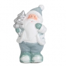 Keramik Weihnachtsmann in Grau/Mintgrün mit Tannenbaum in Silber, 11 cm