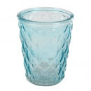 Glas Windlicht, Vase mit Rautenstruktur in Türkis, 12,5 cm