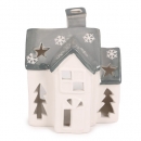 Keramik Windlichthaus, Weihnachten, in Weiß/Grau, 10 cm, Nr. 2