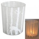 Glas Windlicht Winterwald mit Schnee in Weiß/Klar, 12,5 cm
