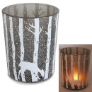 Glas Windlicht Winterwald mit Schnee in Weiß/Rauchgrau, 12,5 cm
