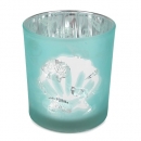 Glas Windlicht Maritim, Muscheln in Mint satiniert, Silber verspiegelt, 90 mm