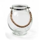 Glas Vase, Windlicht rund mit Sisaltau, klar, 17 cm
