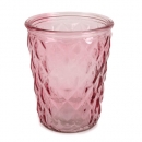 Glas Windlicht, Vase mit Rautenstruktur in Rosa, 12,5 cm