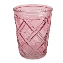 Glas Windlicht, Vase mit Rautenmuster in Rosa, 12,5 cm