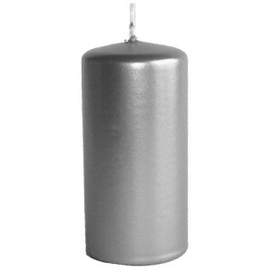 Deutsche Qualitäts Stumpenkerze 100 x 50 mm in Silber.
