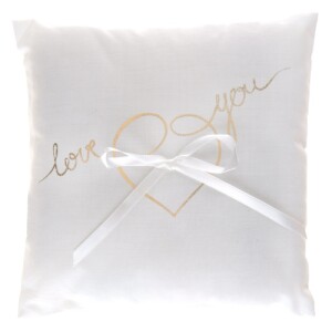 Hochzeit Ringkissen -Lov you- in Weiß mit goldener...