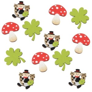 12er Pack Holz Streudeko Kleeblatt, Fliegenpilz,...