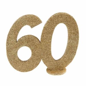 Jubiläumszahl 60 in Gold glitzernd zum Aufstellen,...