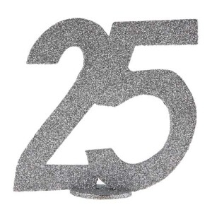 Jubiläumszahl 25 in Silber glitzernd zum Aufstellen,...