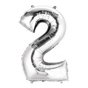 Folien Zahlenluftballon 2 in Silber, ohne Helium verwendbar.