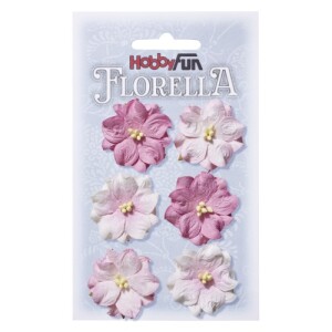 6 Florella Blumen handgemacht aus Maulbeerpapier in Rose,...