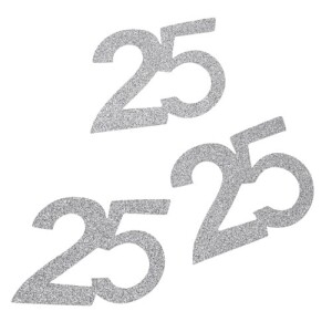 10 Streuteile Jubiläumszahl 25 in Silber glitzernd,...