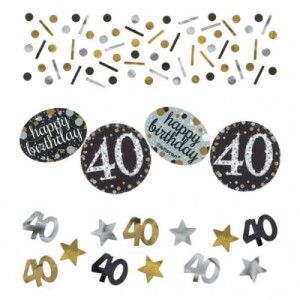 Konfetti Geburtstag, Funkelnde 40 in Schwarz, Gold,...