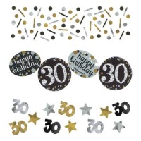 Konfetti Geburtstag, Funkelnde 30 in Schwarz, Gold,...