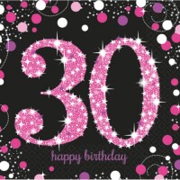 Servietten Funkelnde 30, Happy Birthday, schwarz, gold,...