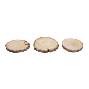3 Holzscheiben, Kerzenteller, Untersetzer, 9 - 13 cm.