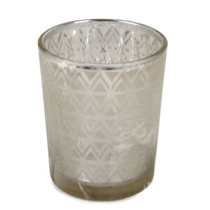 Kleines Teelichtglas mit Aztekenmuster in Silber matt,...