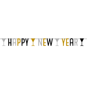 Partykette Silvester, Happy New Year in Schwarz, Silber,...